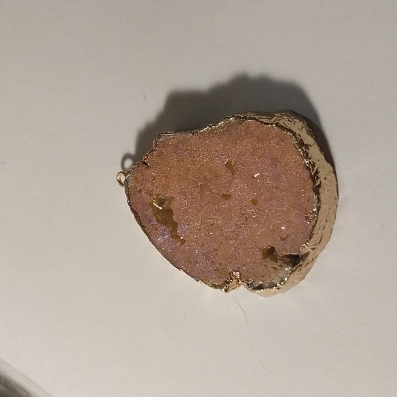 Pink and Gold Druzy Crystal Agate Geode Pendant Charm - Picture 1 of 1